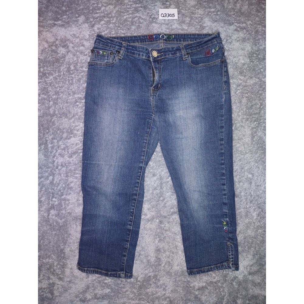 VTG COOGI Y2K Capri Jeans Embroidered Flower Applique Denim Cropped Pants Size 8